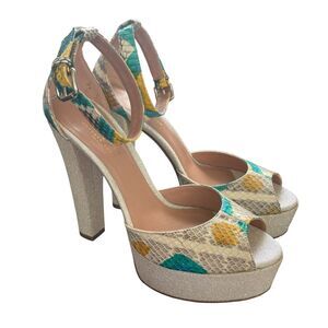 Madison Maison By Roberto Festa Heel Sz 38.5 Platform Ankle Strap Yellow Venezia